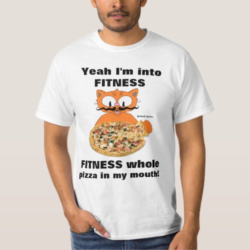 Yeah Im Into Fitness Funny Cartoon Mustache Cat T_Shirt