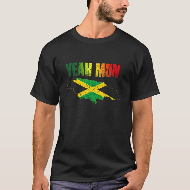 Yeah Mon Jamaican Flag Vacation Retro Jamaica Regg T-Shirt (Front)