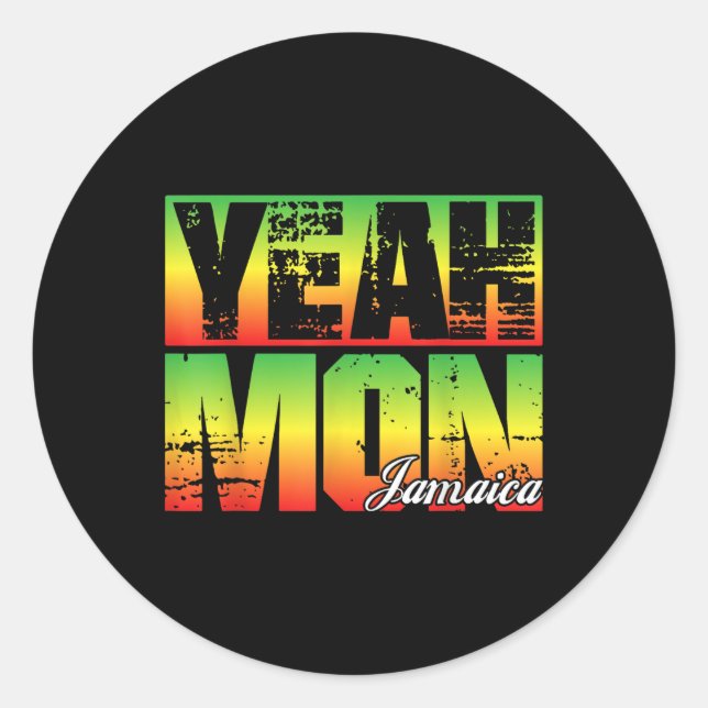 Yeah Mon Retro Jamaica Flag Jamaican Souvenir Funn Classic Round Sticker (Front)