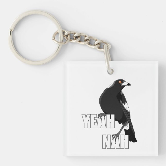 Yeah Nah funny Australian slang magpie key ring (Front)