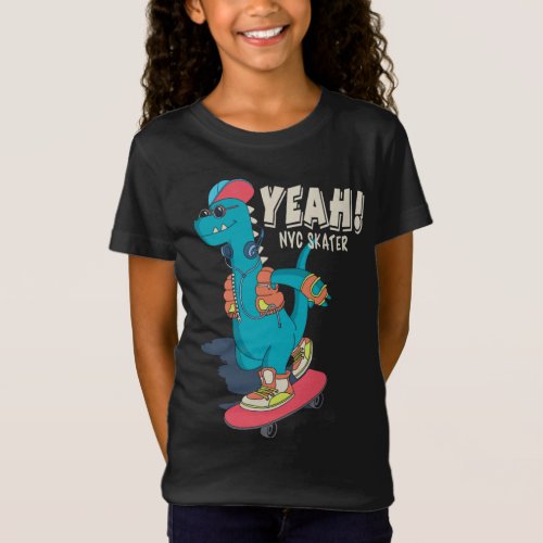 Yeah NYC Skater Dinosaur Funny Graphic T_Shirt
