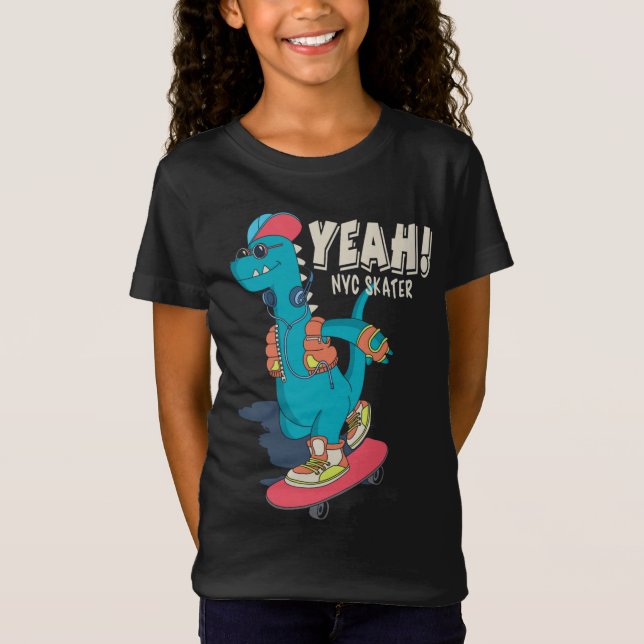 Yeah! NYC Skater Dinosaur Funny Graphic T-Shirt (Front)