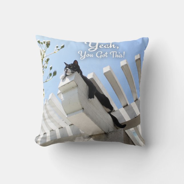 Yeah You Got This Cat Encouraging Slogan Throw Pillow (Front)