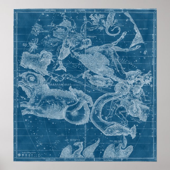 Year 1856 Antique stars map with animals as stars Poster (Front)