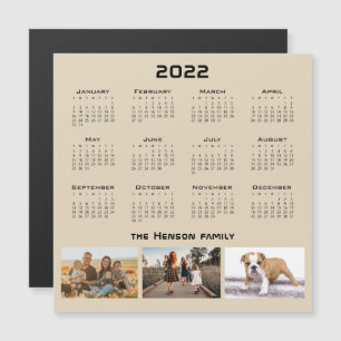 Year 2022 Calendar 3 Family Photo Collage Magnet