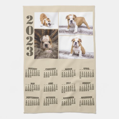 Year 2023 Calendar Dog Pet 4 Photo Collage Kitchen Towel
