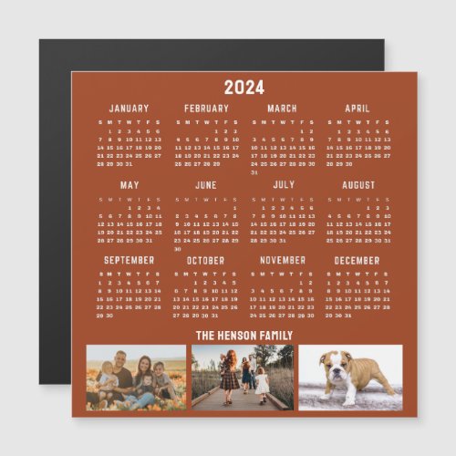 Year 2024 Calendar 3 Family Photo Collage Magnet