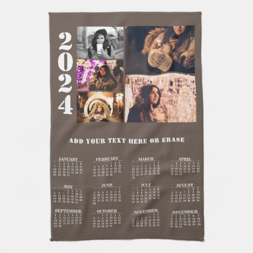Year 2024 Calendar 5 Photo Collage Kitchen Towel