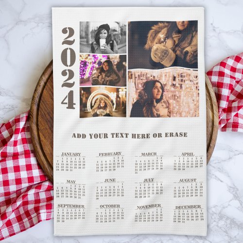 Year 2024 Calendar 5 Photo Collage Kitchen Towel