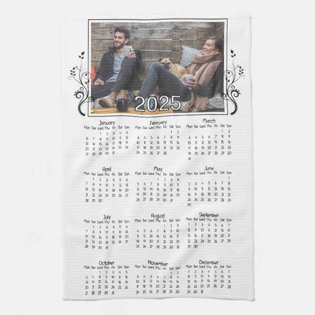 Year 2025 Photo Calendar with Foliage  Kitchen Towel (Vertical)