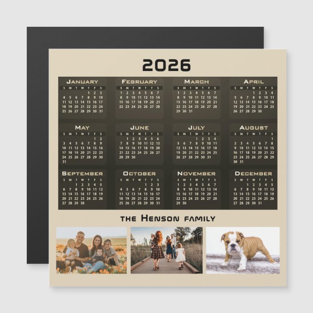 Year 2026 Calendar 3 Family Photo Collage  (Front/Back)