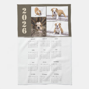 Year 2026 Calendar Dog Pet 4 Photo Collage Kitchen Towel