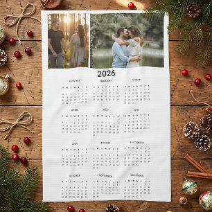 Year 2026 Custom Photo Calendar Kitchen Towel