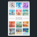 Year 2026 Sport Fitness Young Woman Girl Colorful Calendar<br><div class="desc">The theme of this Year 2026 wall calendar is Sport and Fitness. Twelve colorful illustrations (one for each month) feature beautiful young woman practicing different kinds of sports: skiing, jogging, snowboarding, paddle boarding, diving, figure skating, skateboarding, and also yoga. The girl does it in the beautiful nature surroundings: lake, mountains,...</div>