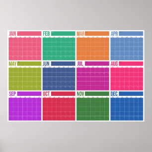 Year At A Glance Undated Colorful Wall Calendar Poster