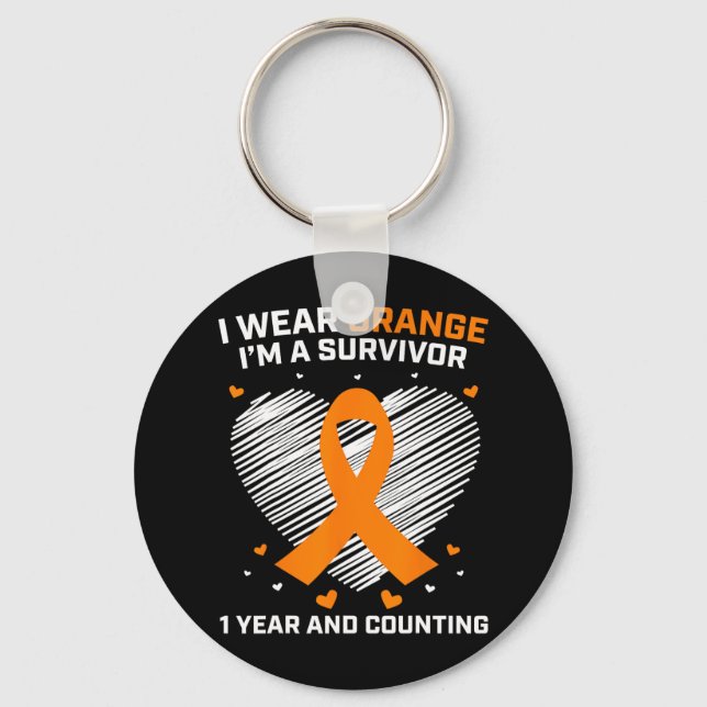 Year Cancer Free Leukemia Survivor Gifts Orange Aw Keychain (Front)