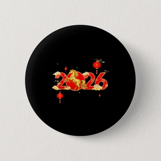Year Chinese Horse Happy Button (Front)