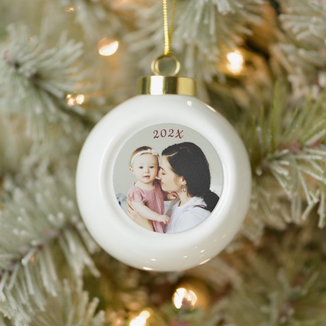 Year Date Photo Gift  Ceramic Ball Christmas Ornament (Tree)