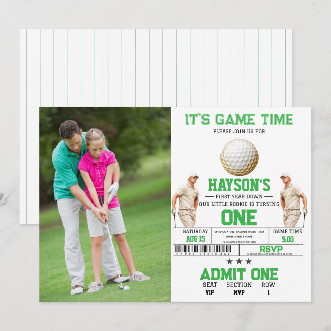  Year Down, Golf On! 1st Birthday Party Photo Invitation (Front/Back)