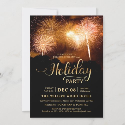 Year end Elegant Fireworks Corporate Holiday Party Invitation