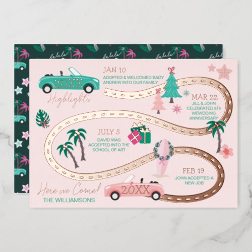 Year End Highlight Tropical Christmas Lets Roll Foil Holiday Card