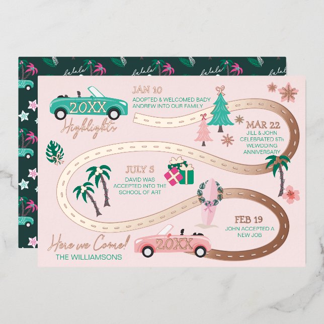 Year End Highlight Tropical Christmas Let's Roll Foil Holiday Card (Front/Back)