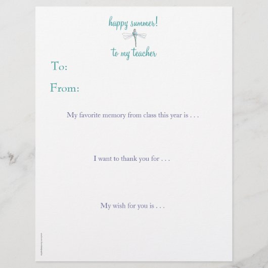 Year-end personalized teacher thank you -dragonfly (Front)