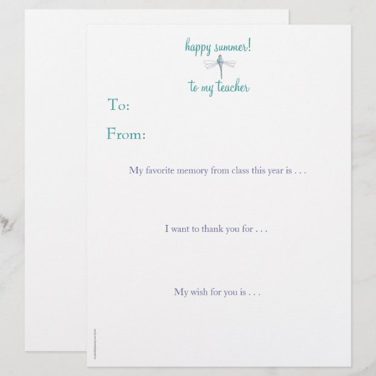 Year-end personalized teacher thank you -dragonfly (Front/Back)