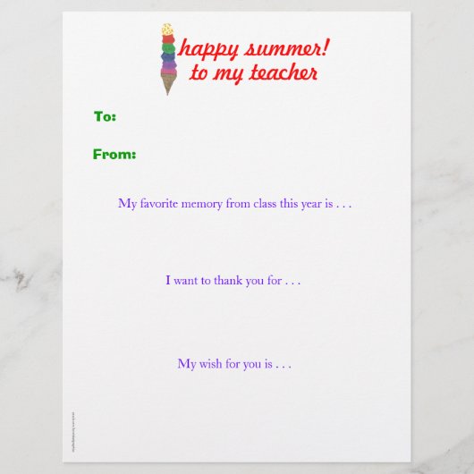 Year-end personalized teacher thank you -ice cream (Front)