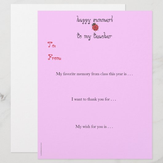 Year-end personalized teacher thank you - ladybug (Front/Back)