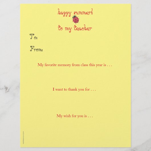 Year-end personalized teacher thank you - ladybug (Front)