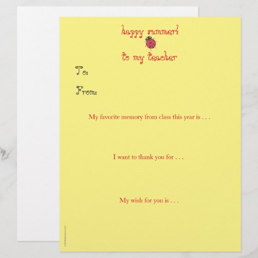 Year-end personalized teacher thank you - ladybug (Front/Back)