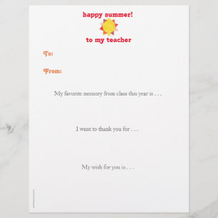 Year-end personalized teacher thank you note - sun