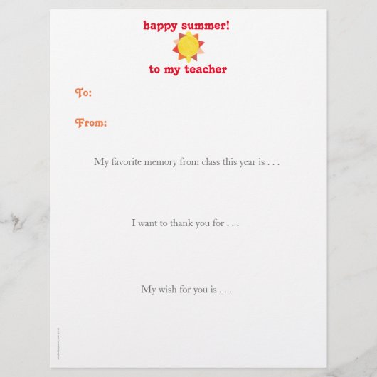 Year-end personalized teacher thank you note - sun (Front)