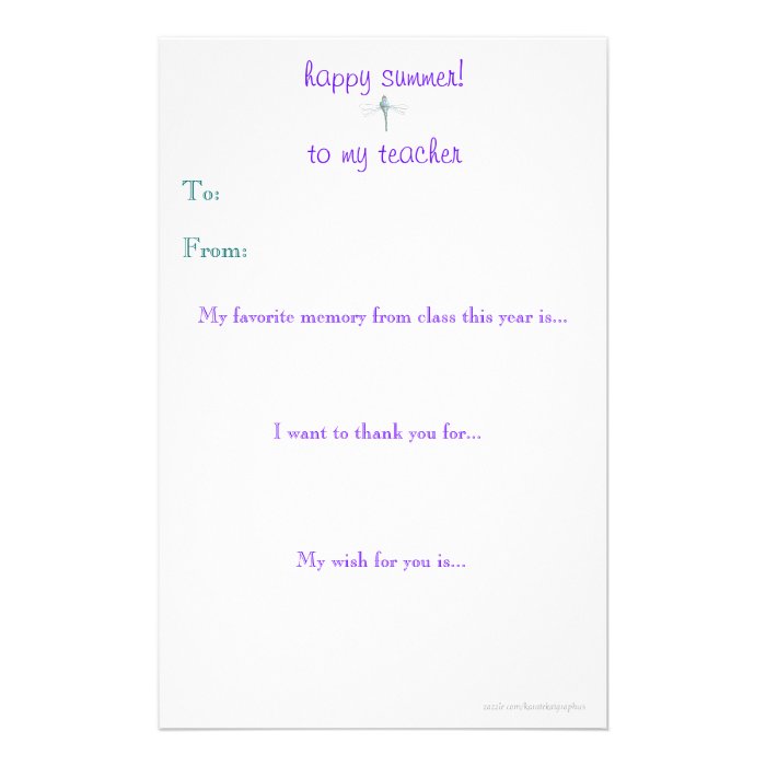 Year end teacher thank you note stationery