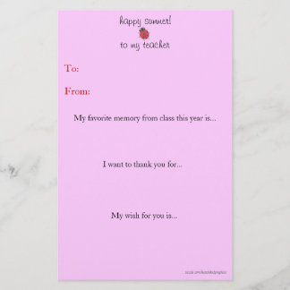 Year-end teacher thank you note stationery