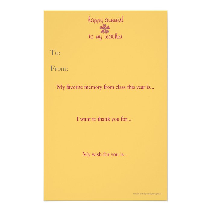 Year end teacher thank you note stationery paper