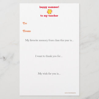 Year-end teacher thank you note - sunshine stationery