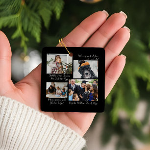 Year in Moments Family Photo Collage & Captions Ceramic Ornament