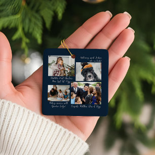 Year in Moments Family Photo Collage & Captions Ceramic Ornament