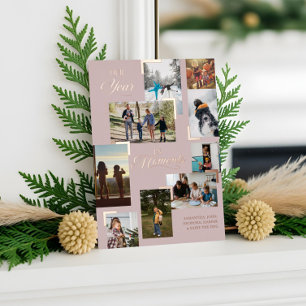 Year in Moments Family Photo Collage Christmas Foil Holiday Card