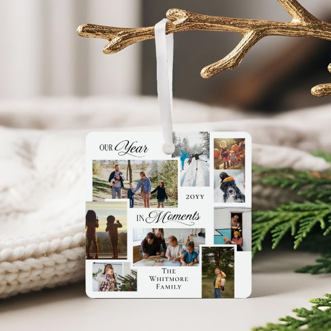 Year in Moments Family Photo Collage Keepsake Gift Metal Ornament (Year in Moments Family Photo Collage Keepsake Gift Metal Ornament)