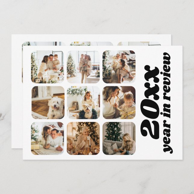 Year in Review 12 Photo and Text Personalized Holiday Card (Front/Back)