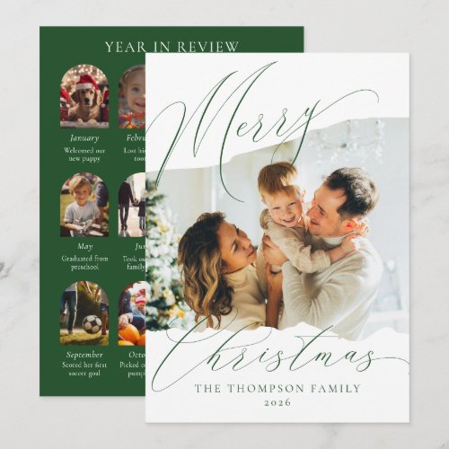 Year in Review 12 Photo Christmas | Olive Green Holiday Card