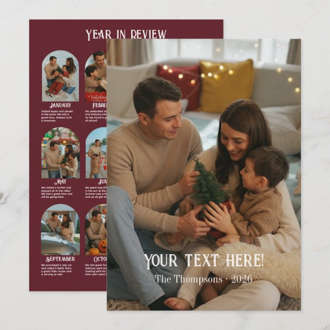 Year in Review 12 Photo Family Holiday Card (Front/Back)