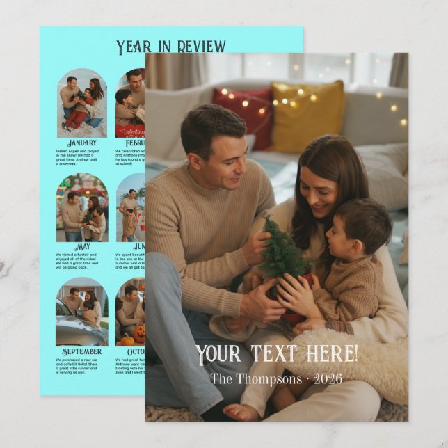 Year in Review 12 Photo Family Holiday Card (Front/Back)