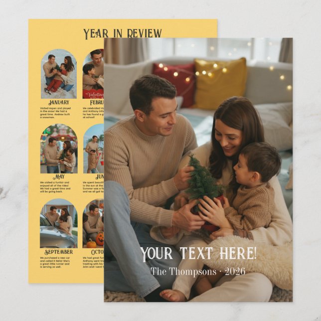 Year in Review 12 Photo Family Holiday Card (Front/Back)