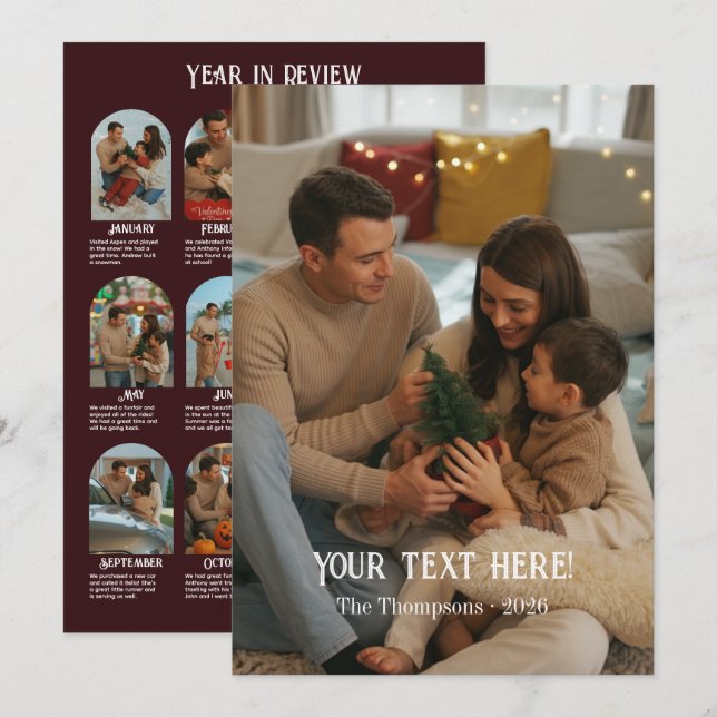 Year in Review 12 Photo Family Holiday Card (Front/Back)