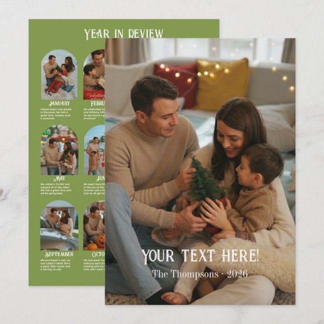 Year in Review 12 Photo Family Holiday Card (Front/Back)