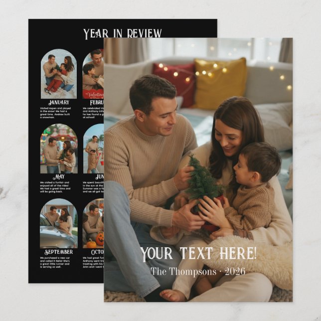 Year in Review 12 Photo Family Holiday Card (Front/Back)